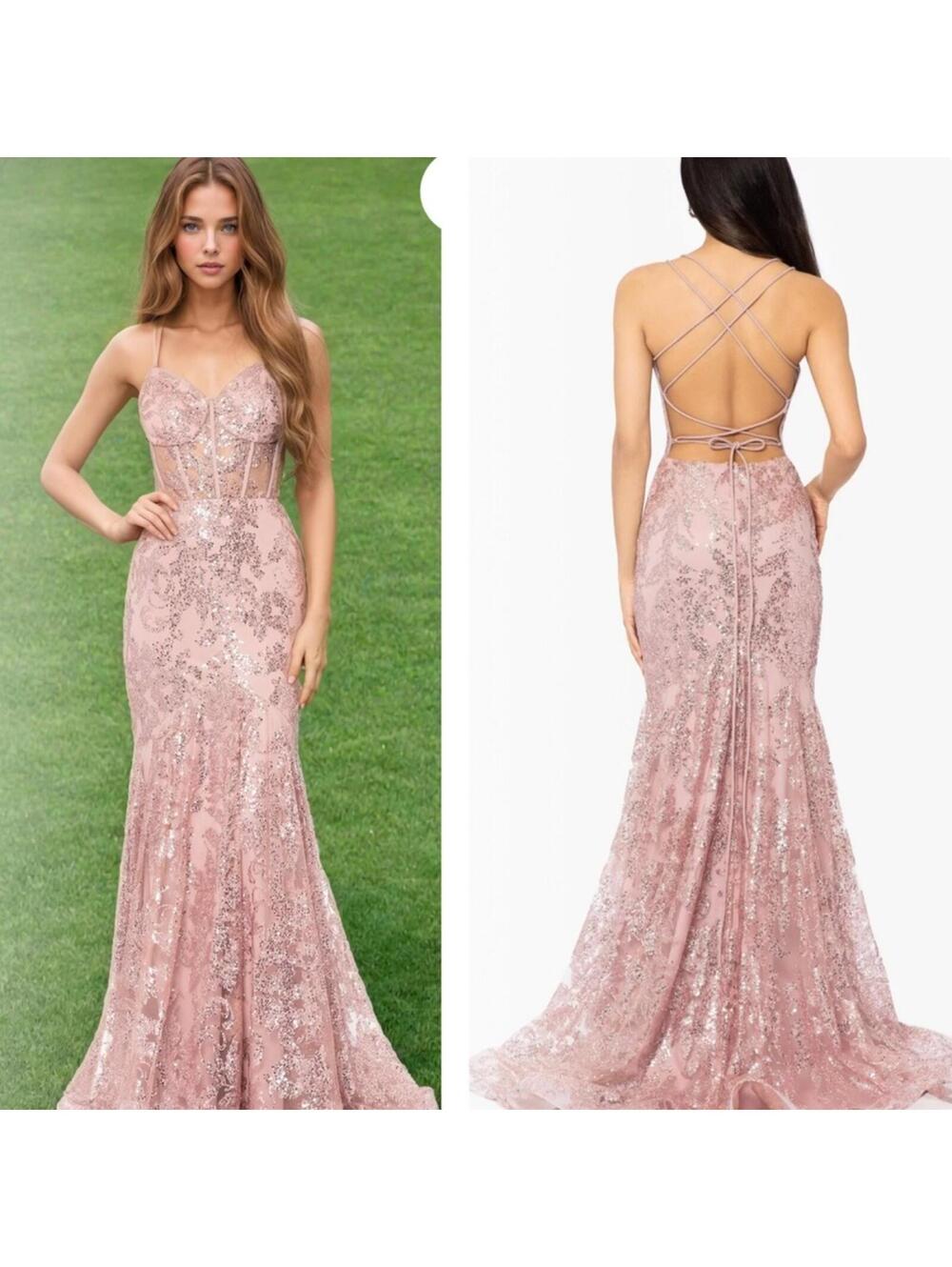 Blondie Nites TAMMI" LONG SEQUIN MESH MERMAID TIEBACK DRESS